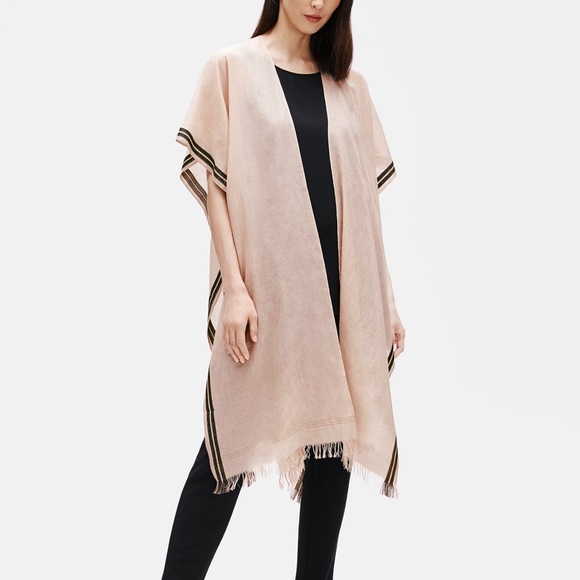 EILEEN FISHER 100% organic cotton embroidered hem serape scarf poncho shawl OS - Picture 5 of 16
